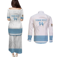 Custom Fiji Tapa Football Couples Matching Puletasi and Long Sleeve Button Shirt Go Bula Boy!