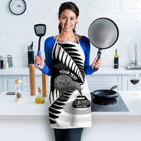 New Zealand Silver Fern Curling Personalised Apron Aotearoa Kiwi Ponga Black White Version LT14 - Polynesian Pride