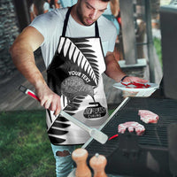 New Zealand Silver Fern Curling Personalised Apron Aotearoa Kiwi Ponga Black White Version LT14 - Polynesian Pride