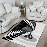 New Zealand Silver Fern Curling Personalised Area Rug Aotearoa Kiwi Ponga Black White Version LT14 - Polynesian Pride