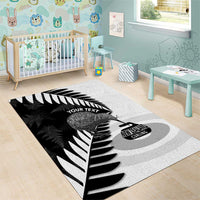 New Zealand Silver Fern Curling Personalised Area Rug Aotearoa Kiwi Ponga Black White Version LT14 - Polynesian Pride