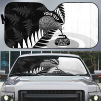 New Zealand Silver Fern Curling Personalised Auto Sun Shade Aotearoa Kiwi Ponga Black White Version LT14 Black - Polynesian Pride
