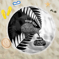 New Zealand Silver Fern Curling Personalised Beach Blanket Aotearoa Kiwi Ponga Black White Version LT14 One Size 150cm Black - Polynesian Pride