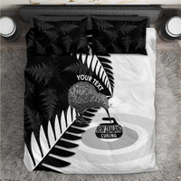 New Zealand Silver Fern Curling Personalised Bedding Set Aotearoa Kiwi Ponga Black White Version LT14 Black - Polynesian Pride
