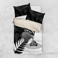 New Zealand Silver Fern Curling Personalised Bedding Set Aotearoa Kiwi Ponga Black White Version LT14 US Twin 172cm x 218cm Black - Polynesian Pride