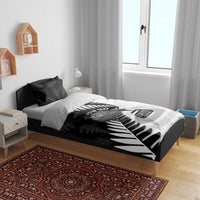 New Zealand Silver Fern Curling Personalised Bedding Set Aotearoa Kiwi Ponga Black White Version LT14 - Polynesian Pride