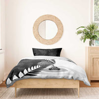 New Zealand Silver Fern Curling Personalised Bedding Set Aotearoa Kiwi Ponga Black White Version LT14 - Polynesian Pride
