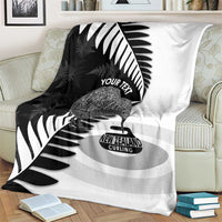 New Zealand Silver Fern Curling Personalised Blanket Aotearoa Kiwi Ponga Black White Version LT14 - Polynesian Pride