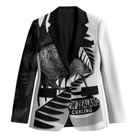 New Zealand Silver Fern Curling Personalised Blazer Aotearoa Kiwi Ponga Black White Version LT14 Unisex Black - Polynesian Pride