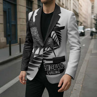 New Zealand Silver Fern Curling Personalised Blazer Aotearoa Kiwi Ponga Black White Version LT14 - Polynesian Pride