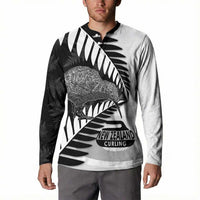 New Zealand Silver Fern Curling Personalised Button Sweatshirt Aotearoa Kiwi Ponga Black White Version LT14 - Polynesian Pride