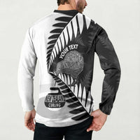 New Zealand Silver Fern Curling Personalised Button Sweatshirt Aotearoa Kiwi Ponga Black White Version LT14 - Polynesian Pride