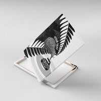 New Zealand Silver Fern Curling Personalised Canvas Wall Art Aotearoa Kiwi Ponga Black White Version LT14 With Frame Black - Polynesian Pride