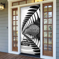 New Zealand Silver Fern Curling Personalised Door Cover Aotearoa Kiwi Ponga Black White Version LT14 - Polynesian Pride