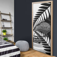New Zealand Silver Fern Curling Personalised Door Cover Aotearoa Kiwi Ponga Black White Version LT14 - Polynesian Pride