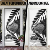 New Zealand Silver Fern Curling Personalised Door Cover Aotearoa Kiwi Ponga Black White Version LT14 - Polynesian Pride