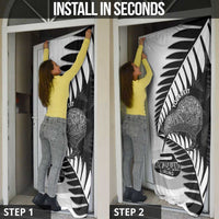 New Zealand Silver Fern Curling Personalised Door Cover Aotearoa Kiwi Ponga Black White Version LT14 - Polynesian Pride