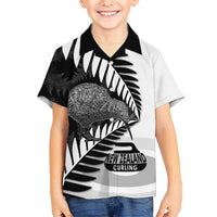 New Zealand Silver Fern Curling Personalised Family Matching Off Shoulder Maxi Dress and Hawaiian Shirt Aotearoa Kiwi Ponga Black White Version - Polynesian Pride