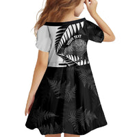 New Zealand Silver Fern Curling Personalised Family Matching Summer Maxi Dress and Hawaiian Shirt Aotearoa Kiwi Ponga Black White Version - Polynesian Pride