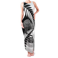 New Zealand Silver Fern Curling Personalised Family Matching Tank Maxi Dress and Hawaiian Shirt Aotearoa Kiwi Ponga Black White Version - Polynesian Pride