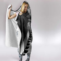 New Zealand Silver Fern Curling Personalised Hooded Blanket Aotearoa Kiwi Ponga Black White Version LT14 - Polynesian Pride