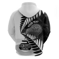 New Zealand Silver Fern Curling Personalised Hoodie Aotearoa Kiwi Ponga Black White Version - Polynesian Pride
