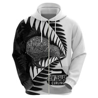 New Zealand Silver Fern Curling Personalised Hoodie Aotearoa Kiwi Ponga Black White Version - Polynesian Pride
