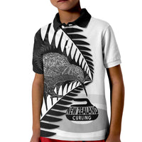 New Zealand Silver Fern Curling Personalised Kid Polo Shirt Aotearoa Kiwi Ponga Black White Version LT14 Kid Black - Polynesian Pride