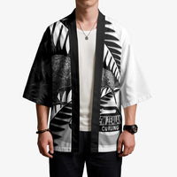 New Zealand Silver Fern Curling Personalised Kimono Aotearoa Kiwi Ponga Black White Version LT14 - Polynesian Pride