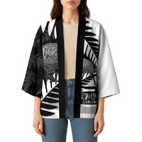 New Zealand Silver Fern Curling Personalised Kimono Aotearoa Kiwi Ponga Black White Version LT14 - Polynesian Pride