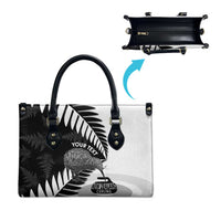 New Zealand Silver Fern Curling Personalised Leather Bag Aotearoa Kiwi Ponga Black White Version - Polynesian Pride