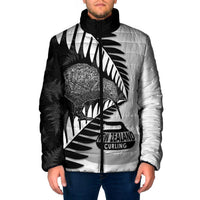 New Zealand Silver Fern Curling Personalised Padded Jacket Aotearoa Kiwi Ponga Black White Version LT14 Men Black - Polynesian Pride