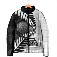 New Zealand Silver Fern Curling Personalised Padded Jacket Aotearoa Kiwi Ponga Black White Version LT14 - Polynesian Pride