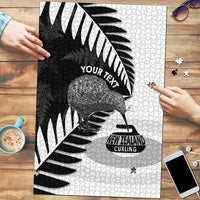 New Zealand Silver Fern Curling Personalised Puzzle Aotearoa Kiwi Ponga Black White Version LT14 Black - Polynesian Pride