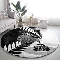 New Zealand Silver Fern Curling Personalised Round Carpet Aotearoa Kiwi Ponga Black White Version LT14 - Polynesian Pride