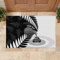 New Zealand Silver Fern Curling Personalised Rubber Doormat Aotearoa Kiwi Ponga Black White Version LT14 Black - Polynesian Pride