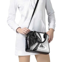 New Zealand Silver Fern Curling Personalised Shoulder Handbag Aotearoa Kiwi Ponga Black White Version - Polynesian Pride