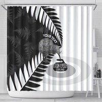 New Zealand Silver Fern Curling Personalised Shower Curtain Aotearoa Kiwi Ponga Black White Version LT14 - Polynesian Pride