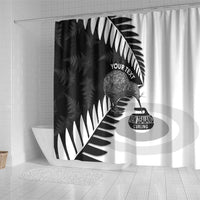 New Zealand Silver Fern Curling Personalised Shower Curtain Aotearoa Kiwi Ponga Black White Version LT14 - Polynesian Pride