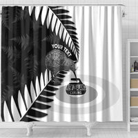 New Zealand Silver Fern Curling Personalised Shower Curtain Aotearoa Kiwi Ponga Black White Version LT14 - Polynesian Pride