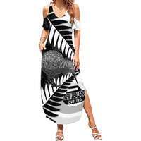 New Zealand Silver Fern Curling Personalised Summer Maxi Dress Aotearoa Kiwi Ponga Black White Version LT14 Women Black - Polynesian Pride