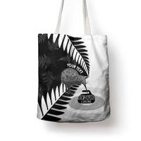 New Zealand Silver Fern Curling Personalised Tote Bag Aotearoa Kiwi Ponga Black White Version LT14 - Polynesian Pride