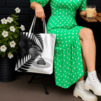 New Zealand Silver Fern Curling Personalised Tote Bag Aotearoa Kiwi Ponga Black White Version LT14 - Polynesian Pride
