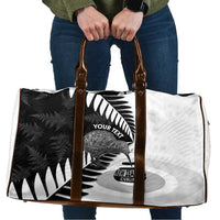 New Zealand Silver Fern Curling Personalised Travel Bag Aotearoa Kiwi Ponga Black White Version LT14 Black - Polynesian Pride