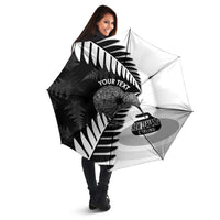 New Zealand Silver Fern Curling Personalised Umbrella Aotearoa Kiwi Ponga Black White Version LT14 - Polynesian Pride