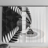 New Zealand Silver Fern Curling Personalised Window Curtain Aotearoa Kiwi Ponga Black White Version LT14 With Hooks Black - Polynesian Pride
