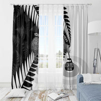 New Zealand Silver Fern Curling Personalised Window Curtain Aotearoa Kiwi Ponga Black White Version LT14 - Polynesian Pride