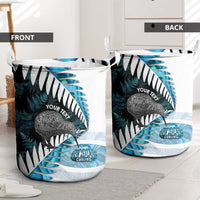 New Zealand Silver Fern Curling Personalised Laundry Basket Aotearoa Kiwi Ponga Paua Shell Version LT14 - Polynesian Pride