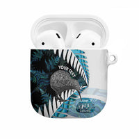 New Zealand Silver Fern Curling Personalised AirPods Case Aotearoa Kiwi Ponga Paua Shell Version LT14 Black - Polynesian Pride