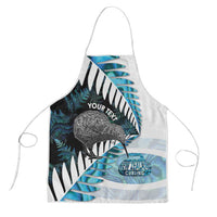 New Zealand Silver Fern Curling Personalised Apron Aotearoa Kiwi Ponga Paua Shell Version LT14 Black - Polynesian Pride
